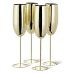 Oak & Steel - 4 Stainless Steel Champagne Flutes - Camping Wine Glasses - Picnic Champagne Flutes - Solid & Unbreakable - Outdoor Parties, Picnic, Beach & Pool - Gold, 285 ml