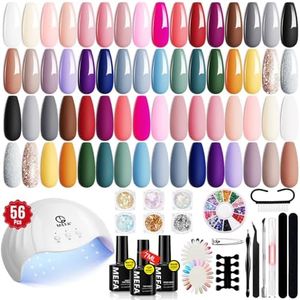 MEFA 56 Pcs Gel Nail Polish Kit with U V Light 48W Nail Dryer, 32 Colors Nude Pink Gray Gel Nail Polish Set with Base and Matte/Glossy Top Coat Nail Art Decorations Manicure Tools DIY Salon Home Gifts