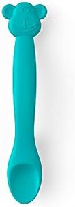 Suavinex, Cuchara de Silicona para Bebés +4 meses, Cuchara de Aprendizaje Flexible con Mango Largo. Cuchara Suave y Blanda para Encías Sensibles. Apta para lavavajillas. Diseño Mono, Verde