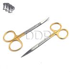 DDP 2 IRIS SCISSORS TUNGSTEN CARBIDE STRAIGHT & CURVED 4.5" DELICATE GERMAN GRADE STAINLESS DENTAL SKIN TAGS