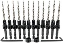 FTG USA Countersink Drill Bit Set 12 Pc #10 (3/16") Wood Countersink Drill Bit Pro Pack Countersink Set, Tapered Countersink Bit, Stop Collar, Hex Wrench, Woodworking Countersink Drill Bits