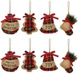 Rustic Christmas Tree Ornaments,Christmas Tree Decorations,Country Farmhouse Ornaments for Christmas Tree,Burlap Christmas Ornaments with Trendy Red and Green Plaid Tartan for Holiday Party Decor-8PCS