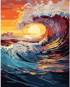 tigdtiu Paint by Numbers for Adults Landscape - DIY Adult Paint by Number Kits Pack On Canvas Sunset Wave Painting by Numbers for Beginners, Decor（16x20 in）