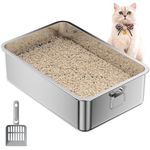 KMNSUN Stainless Steel Cat Litter Box, Cat Litter Box with Handle, Non Slip Rubber Feet, Odor Control, Non Stick Smooth Surface, Easy to Clean (24" Lx16 Wx6 H)