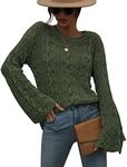 KEOYA Women's Sweater Women's Lightweight Crewneck Pullover Jumper Tops Loose Long Sleeve Oversized Knitted Fall Tops Outfits Green Small