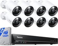 REOLINK 12MP Security Camera System Commercial, 8pcs H.265 12MP PoE Security Cameras Outdoor, Person Vehicle Pet Detection, Spotlight Color Night Vision, 16CH NVR 4TB HDD, RLK16-1200B8-A