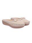 Shoetopia Stylish Comfortable Upper Bow Detailed Cream Slip-On Loafers for Girls-EU38