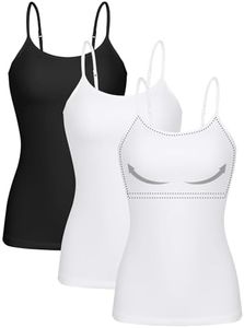 ATTRACO Cami with Built in Bra Women White Spaghetti Strap Tank Tops Camisole Tops L