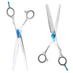 Masterclip Essentials 7.5” Finishing & 6.5” Thinning Scissor Set – Professional High Grade Stainless Steel Easy Grip Dog Grooming Scissors – Ideal for Trimming and Thinning (Right-Handed Twin Pack)