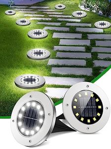 Coroor Solar Ground Lights, 12 LED Waterproof Garden Disc Lights Outdoor Decorations for Pathway, Yard, Lawn, Patio, Walkway, Pool (4 Pack White)