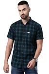 Majestic Man Cotton Checkered Half Sleeve Casual Shirt (XXX-Large,Teal Blue)