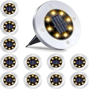 SolarX Pack of 12 Garden Lights Solar Powered, IP65 Waterproof Disk Lights, LED Solar Pathway Lights Outdoor, Solar Ground Lights for House, Walkways, Patio and Landscape Lighting (Warm White)