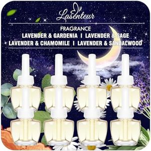 Plug In Air Freshener Refills 8 Pack - Gardenia, Sage, Chamomile, Sandalwood 4 Scents Essential Oil Refill - Suitable for Home, Bathroom,Compatible with Air Wick & Glade, Not Include Glade Plus