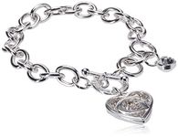 GUESS Toggle Chain Bracelet with Logo Heart Link Charm Bracelet, One Size, Crystal