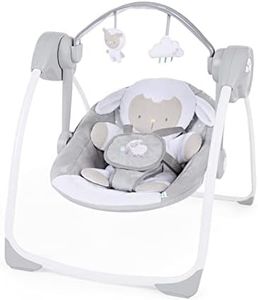 Ingenuity Comfort 2 Go Compact Portable 6-Speed Cushioned Baby Swing with Music, Folds Easy, 0-9 Months 6-20 lbs (Cuddle Lamb)