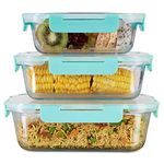 Allo FoodSafe Glass Containers with Lids, Microwave Safe Containers, Borosilicate Meal Prep Glass Food Storage Containers for Kitchen, Set of 3 640ml, 1040ml & 1520ml, Rectangle