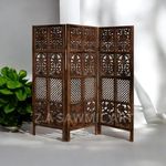 Z.A SAWMIL ART Wooden Partition for Living Room, Privacy Divider, Wooden Room Separator, Divider for Office, Partition for Puja Room, (Mix Frame Design - Brown) (5 Feet - 3 Panels)