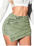 SHENHE Women's Vintage Mini Denim Skorts Wrap Overlay Irregular Stretchy Cargo Cargo Shorts Light Green Small