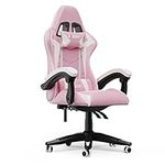 bigzzia Ergonomic Gaming Chair - Gamer Chairs with Lumbar Cushion + Headrest, Height-Adjustable Office & Computer Chair for Adults, Girls, Boys (Without footrest, Pink)