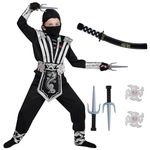 Spooktacular Creations Silver Ninja Deluxe Costume Set with Foam Accessories toys for Kids Kung Fu Outfit Halloween (L 10-12