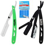 Professional Barber Straight Razors for Men, 2pc Shavette straight Razor +100 Shark single edge Shaving Blade, Premium Straight Razor Kit for Barber Supplies. Classic close Shaver kits for Hair/Beard