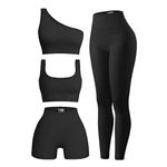 OIERD 4 Piece Workout Sets For Women Ribbed Leggings Clothes Yoga Sets Active Wear Matching Work Out Sets Gym Pilates Outfits, Black, Medium