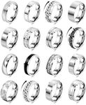 REVOLIA 16PCS Silver Rings for Men 