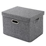 HOKIPO Polyester Linen Multipurpose Storage Bins With Lid For Cupboard, Home And Office, Grey, Large, Pack Of 1 (Ar4369-L)