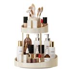 360° Rotating Makeup Organizer, 2 Tier Large Capacity Skincare and Makeup Organizers and Storage, Makeup Organizer for Vanity with Brush, Fits Vanity Shelf and Bathroom Countertops