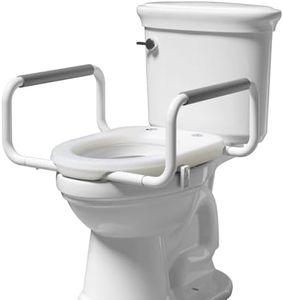 R&T 2" Toilet Seat Riser with Handles – Comfortable Raised Toilet Seat for Seniors, Fits for Elongated Toilets, Elevated Seat with Soft Grey Padded Arms for Bathroom