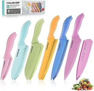 HAUSHOF Kitchen Knife Set, 6-Piece Colorful Knives Set with Sheath for Kitchen, Non-Stick Coated Stainless Steel Blades for Slicing, Dicing&Cutting, Gifts Knife Set for Dad, Mom, Husband and Wife