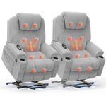 BareTay Recliner Armchair-Set of 2, Lift Chair For the Elderly, Power Recliner Chair with Massage & Heat, Extended Footrest, Type C+USB Ports, 2 Cup Holders, Dual Side Pockets Reclining Chairs