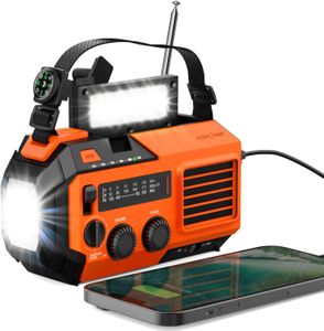 FosPower Emergency Weather Radio – Portable Hand Crank, Orange