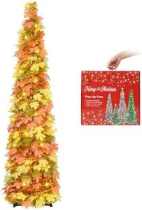 MACTING 5ft Pop up Fall Tree with Lights Easy-Assembly Tinsel Coastal Glittery Maple Leaf Tree for Porch Home Holiday Thanksgiving Xmas Decorations