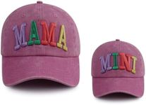 Kahhrepa 2PCS Mama and Mini Hats for Women Girls, Funny Adjustable Embroidered Cotton 3D Mom Daughter Baseball Cap, Pink, One Size