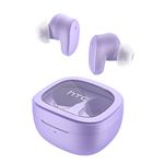 HTC True Wireless Bluetooth Earbuds 9 Bluetooth 5.3, in-Ear Earphones Transparent Case Design with Wireless Charging Fuction, 24Hour Playtime/Game Modes/Built-in Mic/Touch Control -Purple