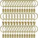 AMZSEVEN 40 Pack Curtain Rings with Clips, Drapery Clips with Rings, Drapes Rings 1.26 in Interior Diameter, Fits up to 1 in Curtain Rod, Gold Color