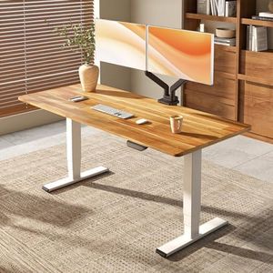 FLEXISPOT E6 MAX Acacia Solid Wood 60"x30" Dual Motor Heavy Duty Standing Desk, 330lbs Weight Capacity, 3-Stage Height Adjustable Desk w/Cable Management & Wheels(Natural Acacia Wood + White Frame)