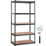 VEVOR Storage Shelving Unit, 5-Tier Adjustable, 2000 lbs Capacity, Heavy Duty Garage Shelves Metal Organizer Utility Rack, Black, 36" L x 18" W x 72" H for Kitchen Pantry Basement Bathroom Laundry