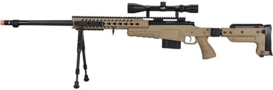 Lancer Tactical WellFire MB4418-3 Bolt Action Airsoft Sniper Rifle with Scope and Bipod TAN 380 FPS