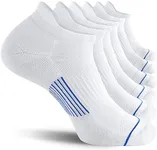 FITRELL 6 Pack Men's Ankle Running Socks Low Cut Cushioned Athletic Sports Socks, Shoe Size 12-15, White+Blue