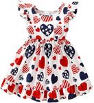 RETSUGO 4th of July Dress Girls FlutterSleeve Independence Day Heart Print Memorial Day Outfit Kids American Flag Patriotic Dresses 4-5 Years