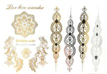 S.A.V.I 3D Temporary Tattoo Golden And Silver Metallic Sticker Feathers Design Size 21x15CM - 1PC. (91)