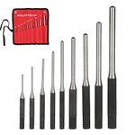 Steel Center Punch, 9 Piece Roll Pin Punch Set, Mechanics Professional Tool Kit for Breaking or Drilling Walls, Concrete, Stones or Other Materials