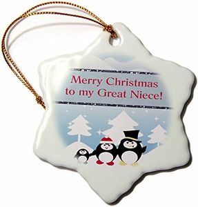 3dRose Penguin Family on a Winters Day, Merry Christmas, Niece Snowflake Ornament, 3"