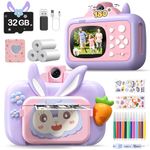 Instant Print Camera for Kids 6-8,Kids Camera Instant Print,Toddler Camera Selfie Digital Video Camera Refill Paper&32G SD Card&Camera Photo Album,Easter Birthday Gift for Kids Girls 3+