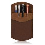 WANDERINGS Genuine Leather Pocket Protector- 9cm x 15.5cm - Handmade Leather Pen and Pencil Pocket Pouch Organizer for Office and Home