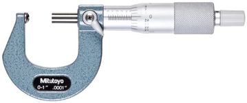 Mitutoyo 115-153 Spherical Face Micrometer, Ratchet Stop, 0-1" Range, 0.0001" Graduation, Plus /-0.00015" Accuracy, Flat Spindle