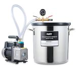 Orion Motor Tech Vacuum Chamber for Resin Casting with 3.5cfm 1 Stage 1/4hp Vacuum Pump, 5 Gallon Vacuum Pot Degassing Chamber, -30 to 0 inHg Vacuum, 5FT Wire Hose