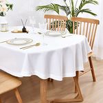 Wolkemer Faux Linen Oval Tablecloth 60 x 84 Inch White Farmhouse Rustic Table Cloth Wrinkle Resistant Washable Fabric Table Clothes for Dining Kitchen Party Decor Table Cover Indoor and Outdoor